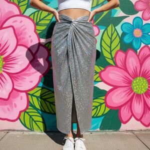ASOS Holographic Iridescent Twist-Front Maxi Skirt with Front Slit - Size 8
